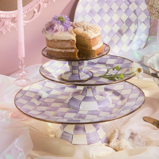MacKenzie-Childs Platter Violet Check Small Pedestal Platter