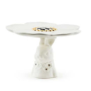 MacKenzie-Childs Platter White Rabbit Ceramic Pedestal Platter
