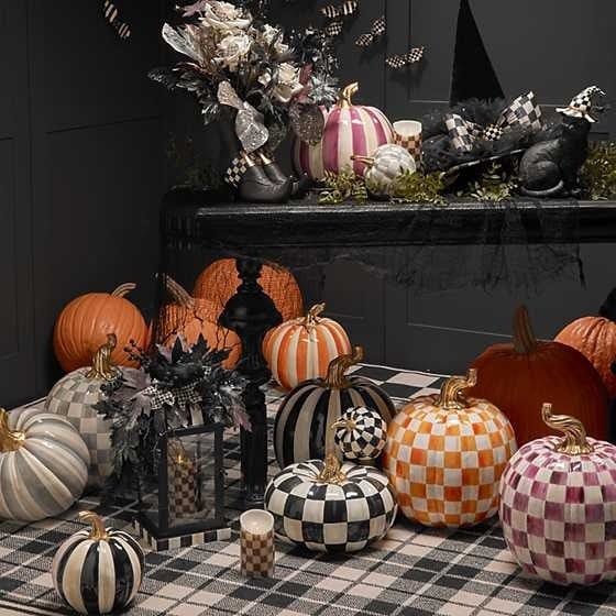 MacKenzie-Childs Pumpkins Courtly Check Squashed Glossy Pumpkin - Medium