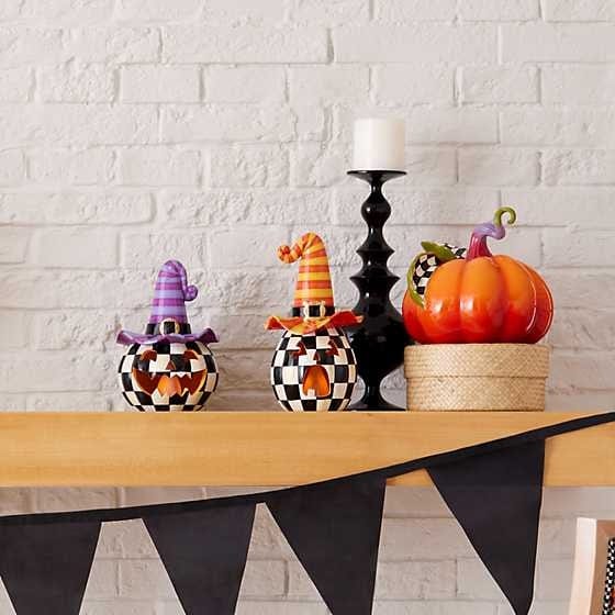 MacKenzie-Childs Pumpkins illuminated happy jack pumpkin - orange hat - FINAL SALE