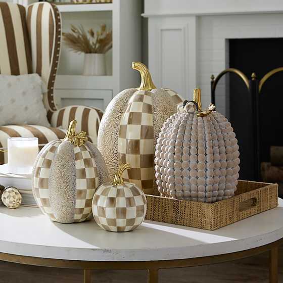 MacKenzie-Childs Pumpkins Mocha Check & Block Print Tall Pumpkin