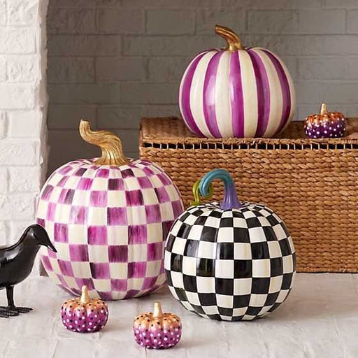 MacKenzie-Childs Pumpkins Purple & Orange Dotty Capiz Pumpkins - Set of 3 - FINAL SALE
