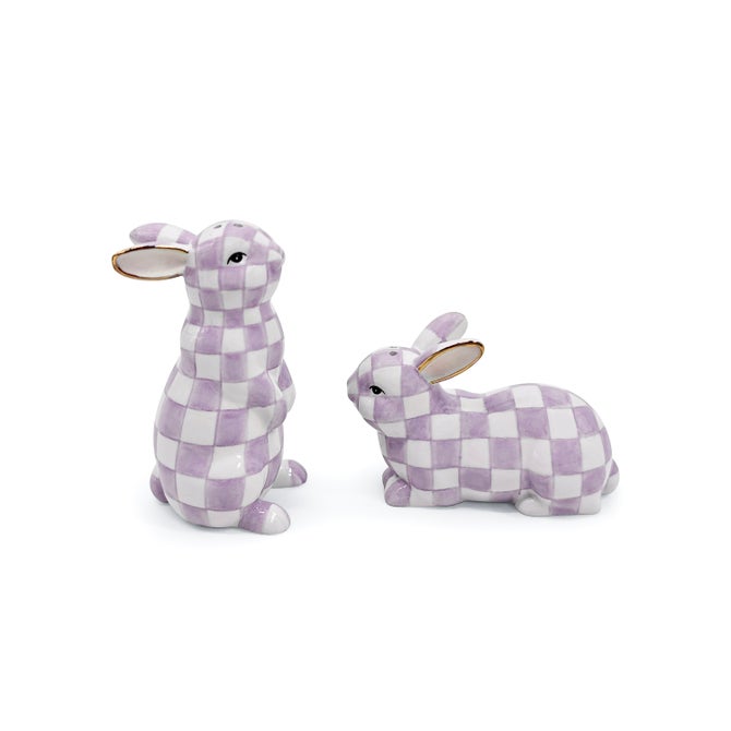 MacKenzie-Childs Salt & Pepper Sets Violet Check Bunny Salt and Pepper Set