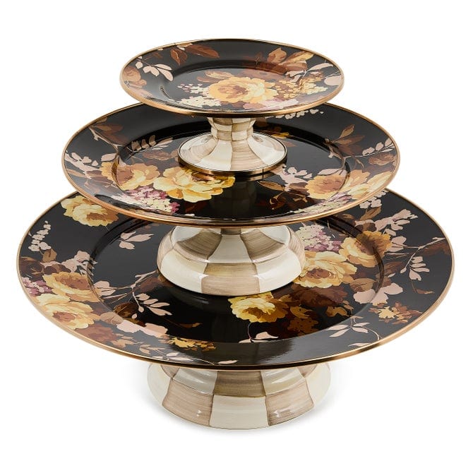 MacKenzie-Childs Serveware Mackenzie-Childs Wild Rose Brown Mini Pedestal Platter