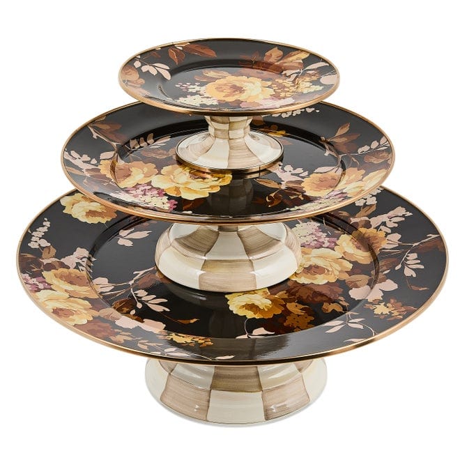 MacKenzie-Childs Serveware Mackenzie-Childs Wild Rose Brown Small Pedestal Platter