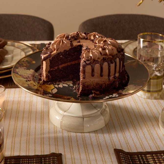 MacKenzie-Childs Serveware Mackenzie-Childs Wild Rose Brown Small Pedestal Platter