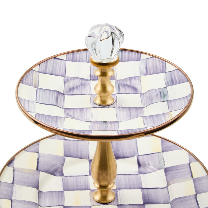 MacKenzie-Childs Serveware Violet Check Three Tier Sweet Stand