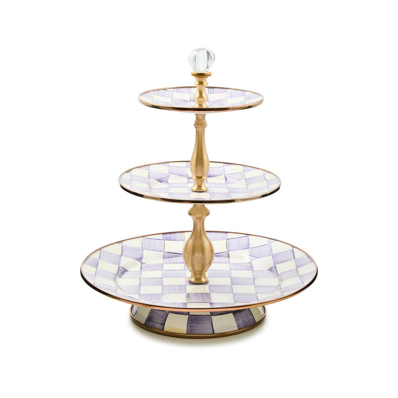 MacKenzie-Childs Serveware Violet Check Three Tier Sweet Stand