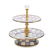 MacKenzie-Childs Serveware Violet Check Two Tier Sweet Stand
