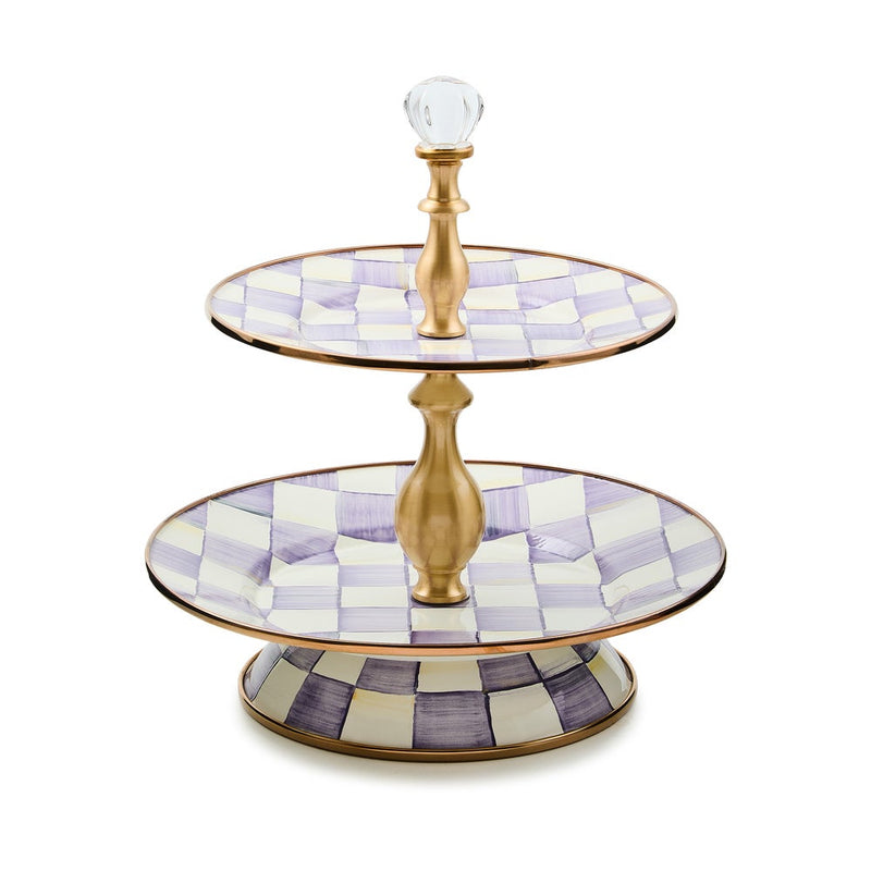 MacKenzie-Childs Serveware Violet Check Two Tier Sweet Stand