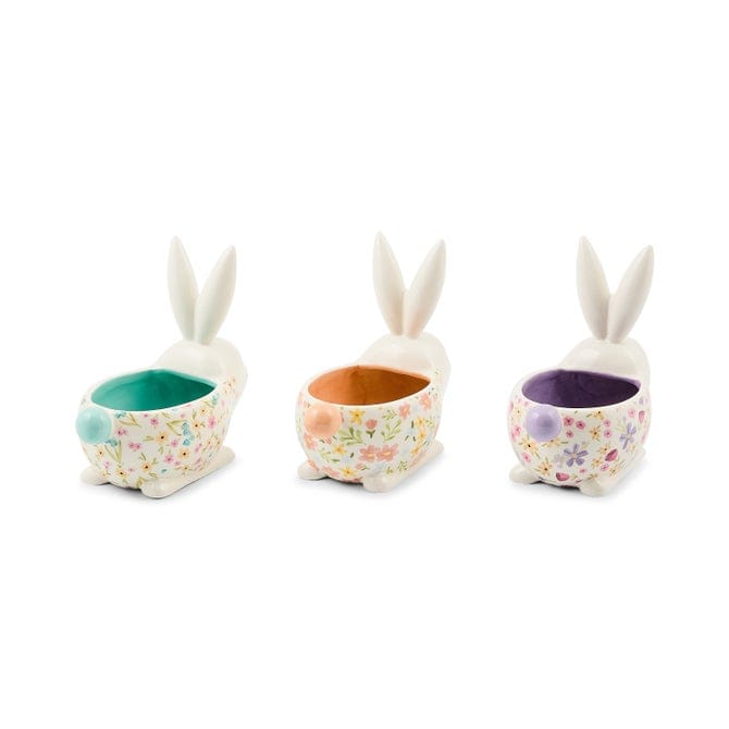 MacKenzie-Childs Serving Dishes Posie Patch Ceramic Rabbit Candy Dishes, Set of 3