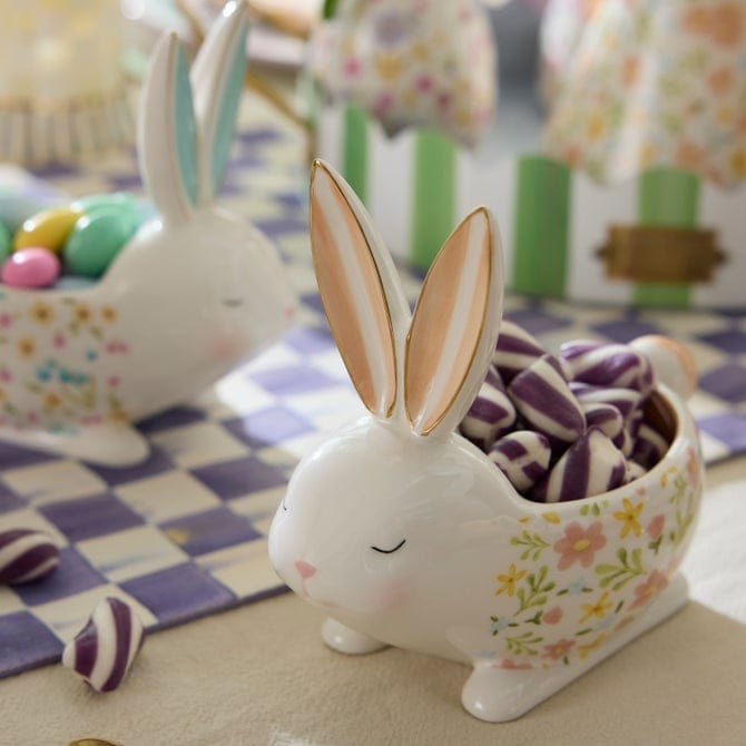 MacKenzie-Childs Serving Dishes Posie Patch Ceramic Rabbit Candy Dishes, Set of 3
