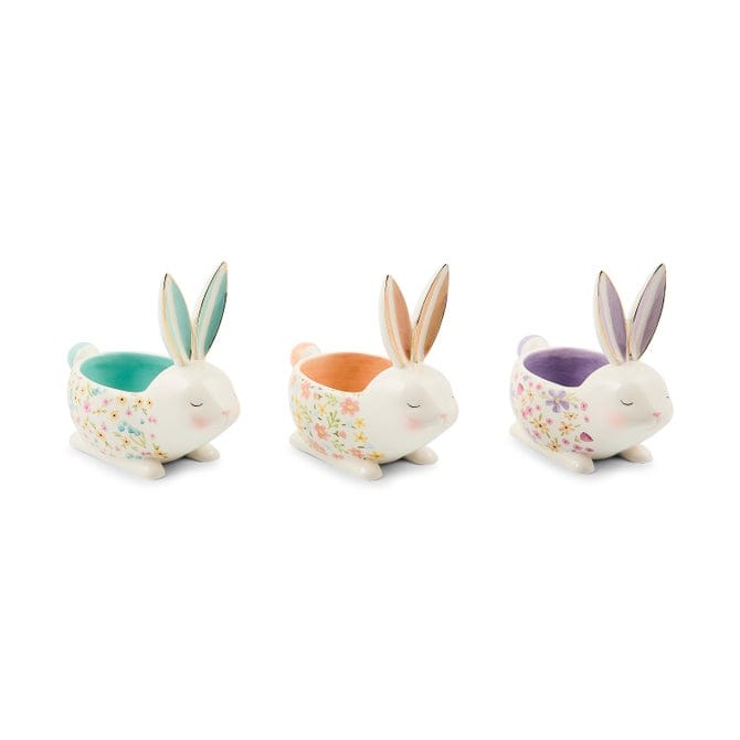 MacKenzie-Childs Serving Dishes Posie Patch Ceramic Rabbit Candy Dishes, Set of 3