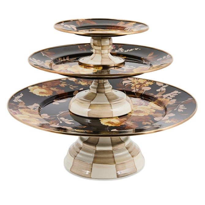 MacKenzie-Childs Serving Platter Mackenzie-Childs Wild Rose Brown Large Pedestal Platter