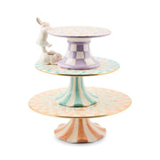 MacKenzie-Childs Serving Platter Posie Patch Small Ceramic Pedestal Platter