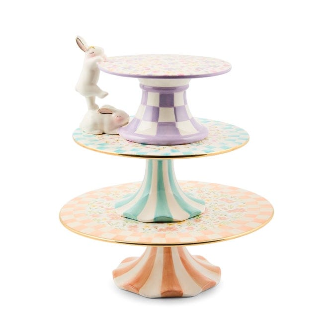 MacKenzie-Childs Serving Platter Posie Patch Small Ceramic Pedestal Platter