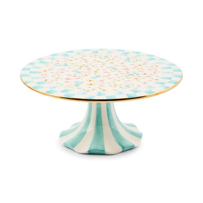 MacKenzie-Childs Serving Platter Posie Patch Small Ceramic Pedestal Platter