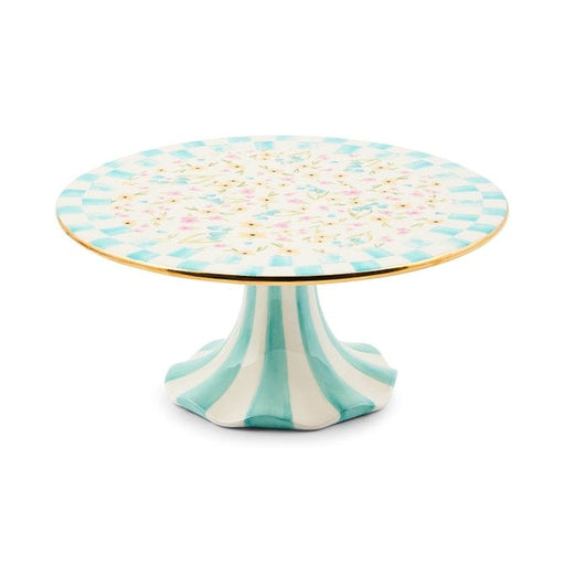MacKenzie-Childs Serving Platter Posie Patch Small Ceramic Pedestal Platter