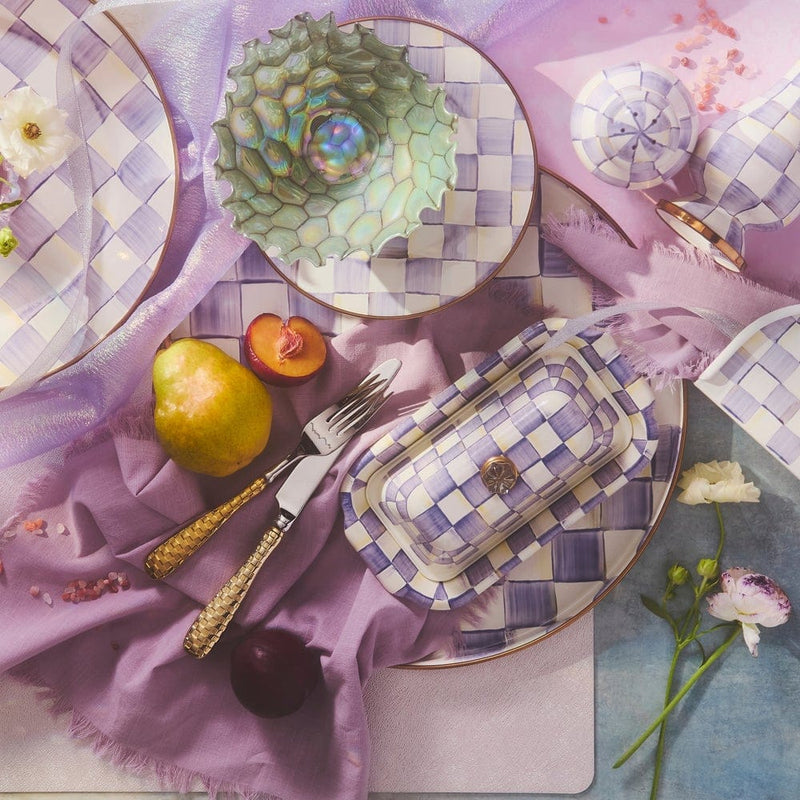MacKenzie-Childs Serving Platter Violet Check Round Tray