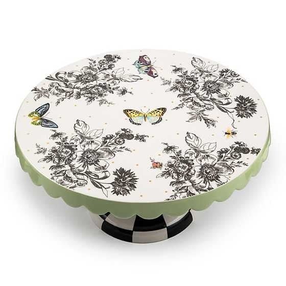 MacKenzie-Childs Serving Platters Butterfly Toile Large Pedestal Platter