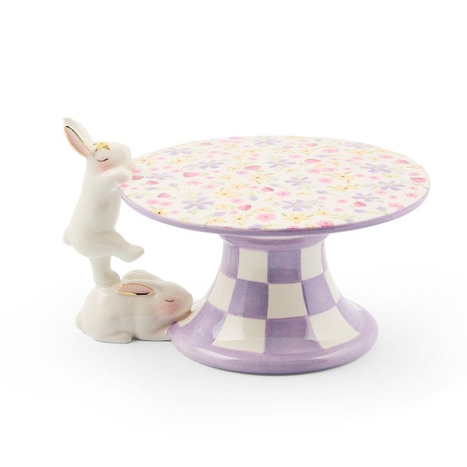 MacKenzie-Childs Serving Platters Posie Patch Mini Bunny Ceramic Pedestal Platter