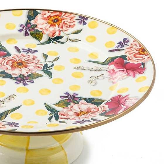 MacKenzie-Childs Serving Platters Wildflowers Yellow Small Pedestal Platter