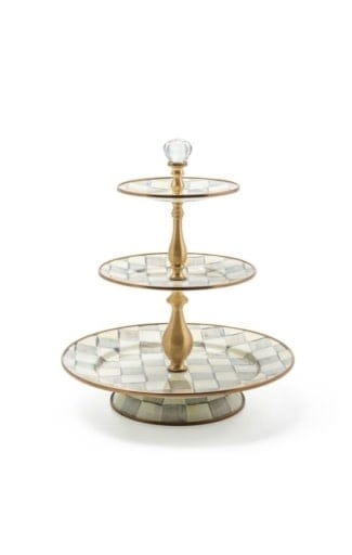 MacKenzie-Childs Serving Stands Sterling Check Enamel Three Tier Sweet Stand