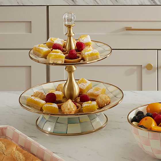 MacKenzie-Childs Serving Stands Sterling Check Two Tier Sweet Stand