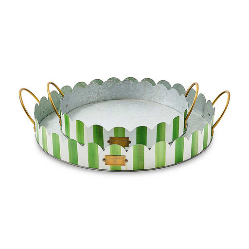 MacKenzie-Childs Serving Tray Grass Green Stripe Serving Trays, Set of 2