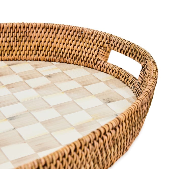 MacKenzie-Childs Serving Tray Mackenzie-Childs Mocha Check Enamel & Rattan Party Tray