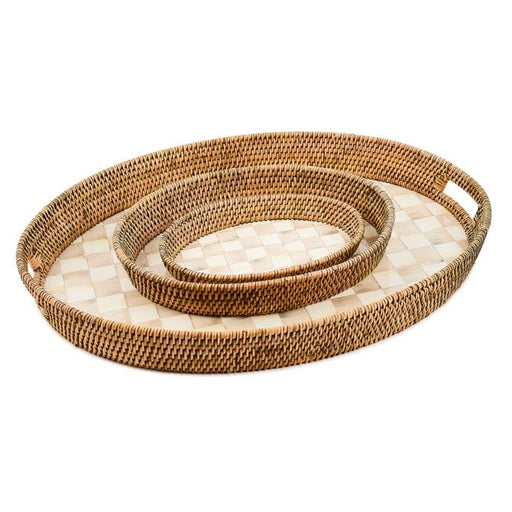MacKenzie-Childs Serving Tray Mackenzie-Childs Mocha Check Enamel & Rattan Party Tray