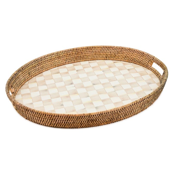 MacKenzie-Childs Serving Tray Mackenzie-Childs Mocha Check Enamel & Rattan Party Tray