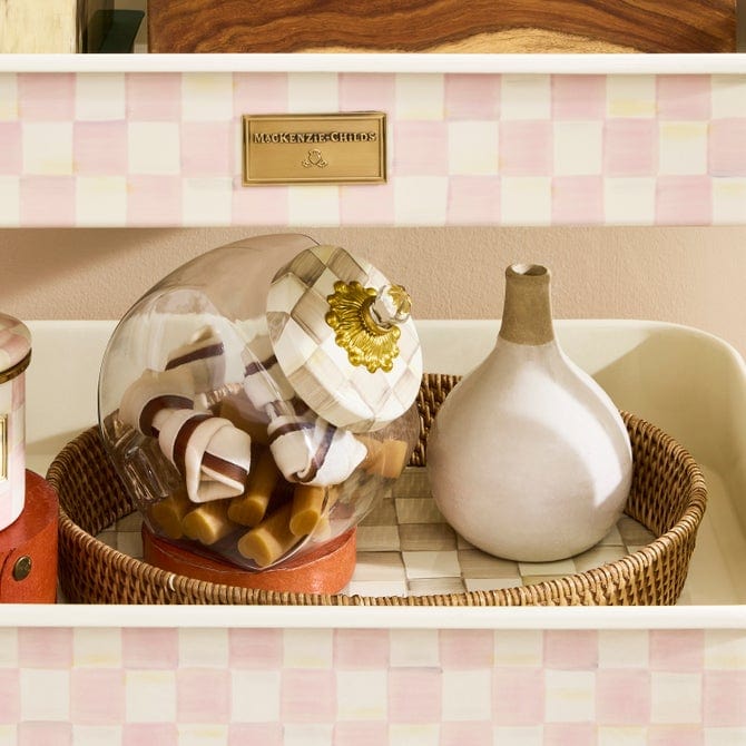 MacKenzie-Childs Serving Tray Mackenzie-Childs Mocha Check Enamel & Rattan Round Serving Tray