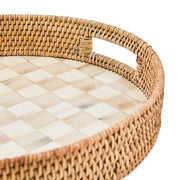 MacKenzie-Childs Serving Tray Mackenzie-Childs Mocha Check Enamel & Rattan Round Serving Tray