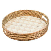 MacKenzie-Childs Serving Tray Mackenzie-Childs Mocha Check Enamel & Rattan Round Serving Tray