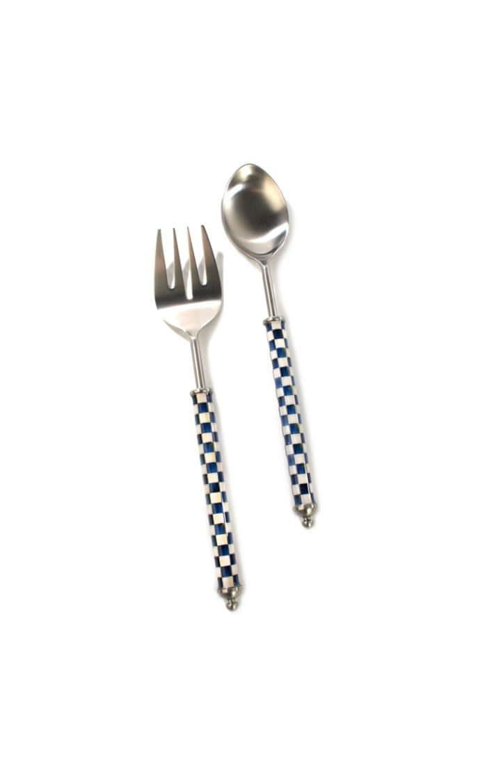 MacKenzie-Childs Serving Utensils Supper Club Salad Serving Set - Royal Check
