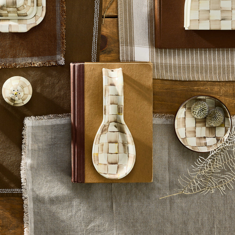 MacKenzie-Childs Spoon Rest Mocha Check Spoon Rest
