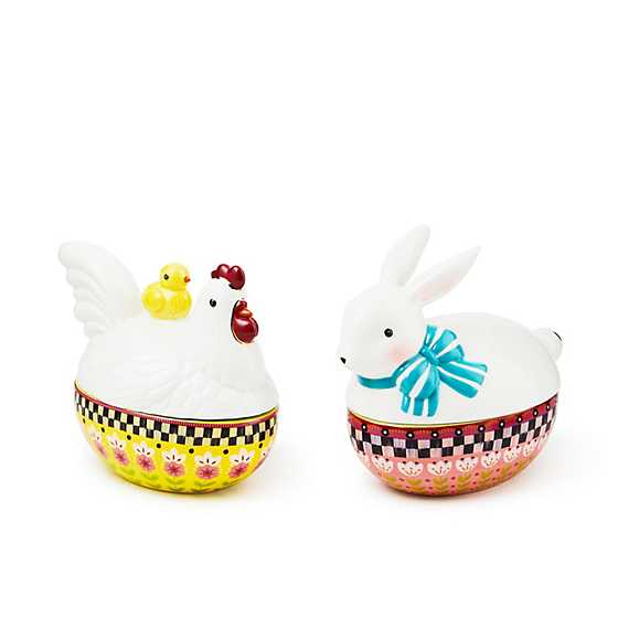 MacKenzie-Childs Spring Calico Oval Lidded Bunny Dish