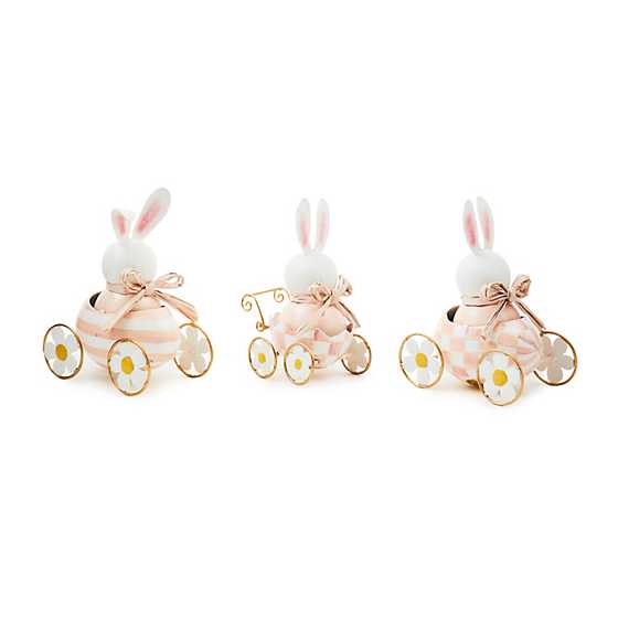 MacKenzie-Childs Spring Rosy Meadow Bunnies in Cars Figurines, Set of 3