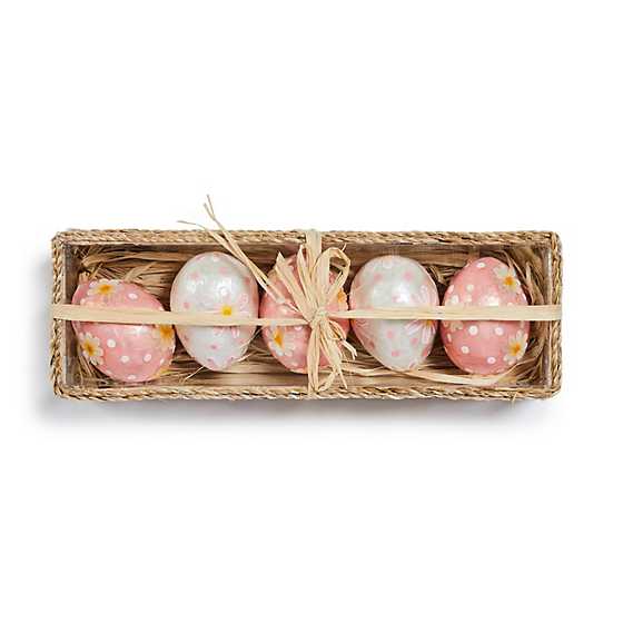 MacKenzie-Childs Spring Rosy Meadow Floral Eggs, Set of 5