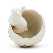 MacKenzie-Childs Spring White Rabbit Ceramic Cracked Egg Bunny Bowl