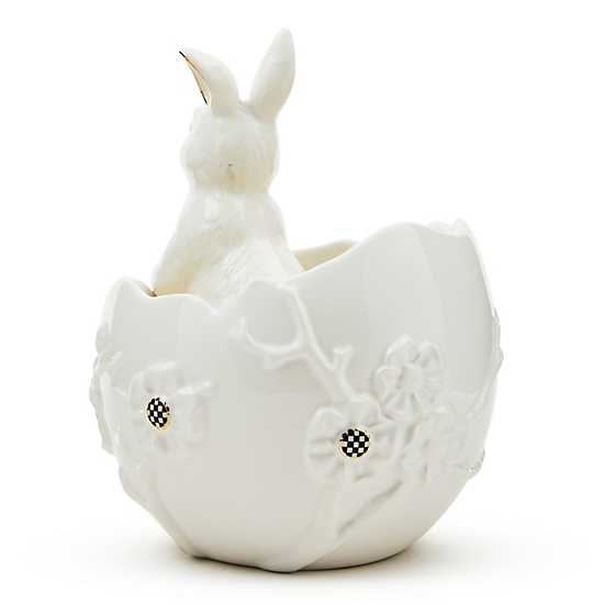 MacKenzie-Childs Spring White Rabbit Ceramic Cracked Egg Bunny Bowl
