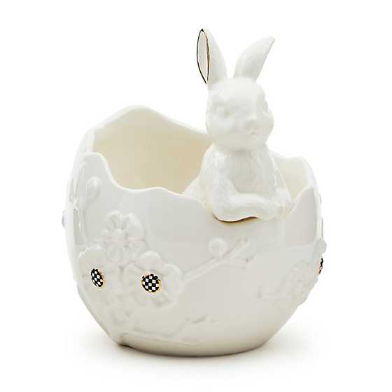 MacKenzie-Childs Spring White Rabbit Ceramic Cracked Egg Bunny Bowl