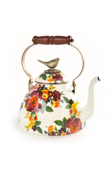 MacKenzie-Childs Tea Kettles Flower Market 3 QT Tea Kettle with bird