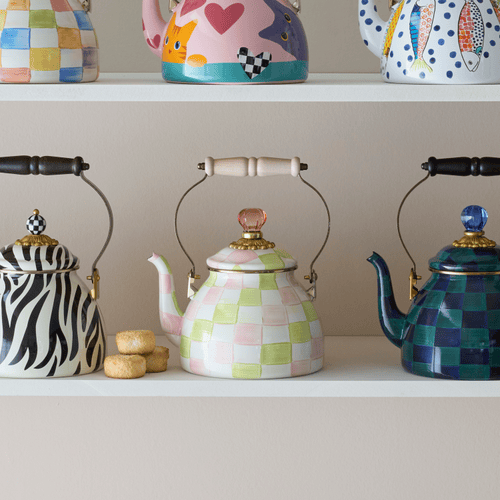 MacKenzie-Childs Tea Kettles Mackenzie-Childs Collective Series 2025 - Palm Beach Check 2 Quart Tea Kettle