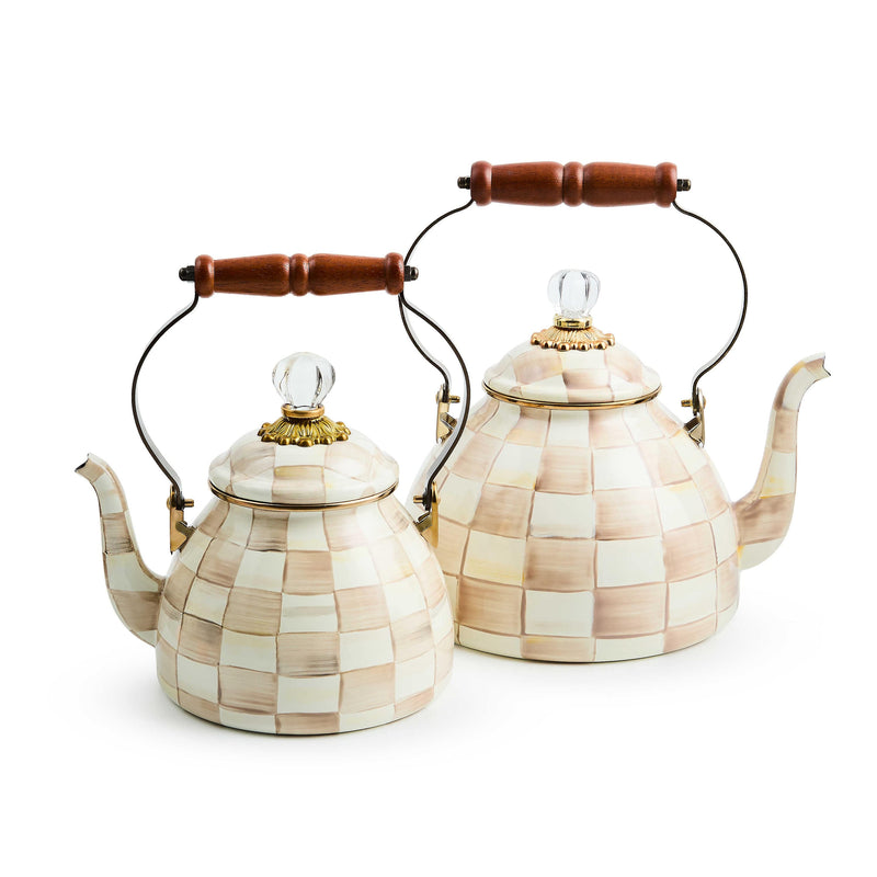 MacKenzie-Childs Teapots Mocha Check 3 Quart Tea Kettle