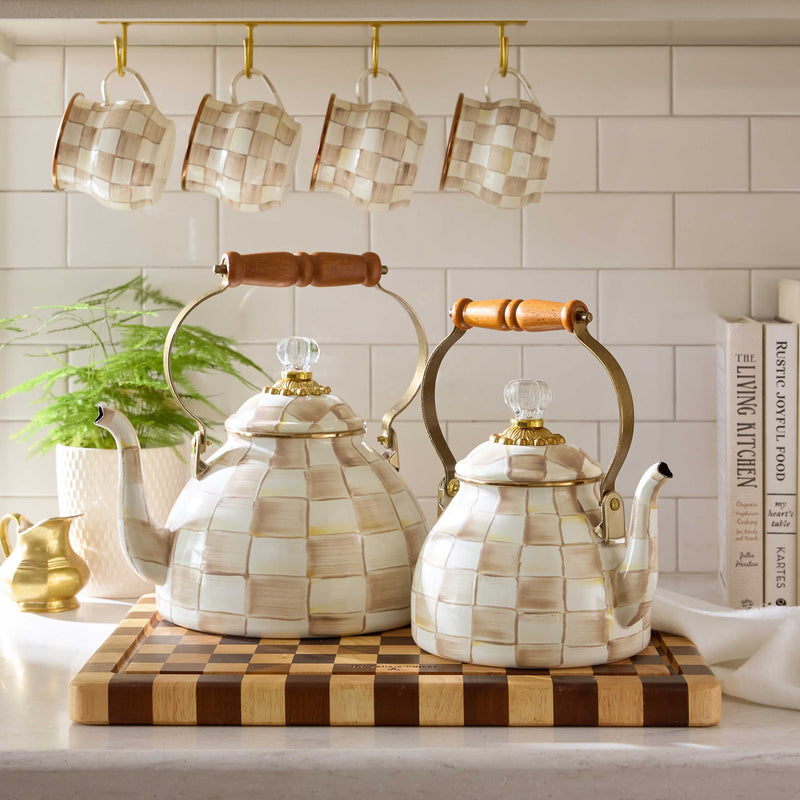 MacKenzie-Childs Teapots Mocha Check 3 Quart Tea Kettle