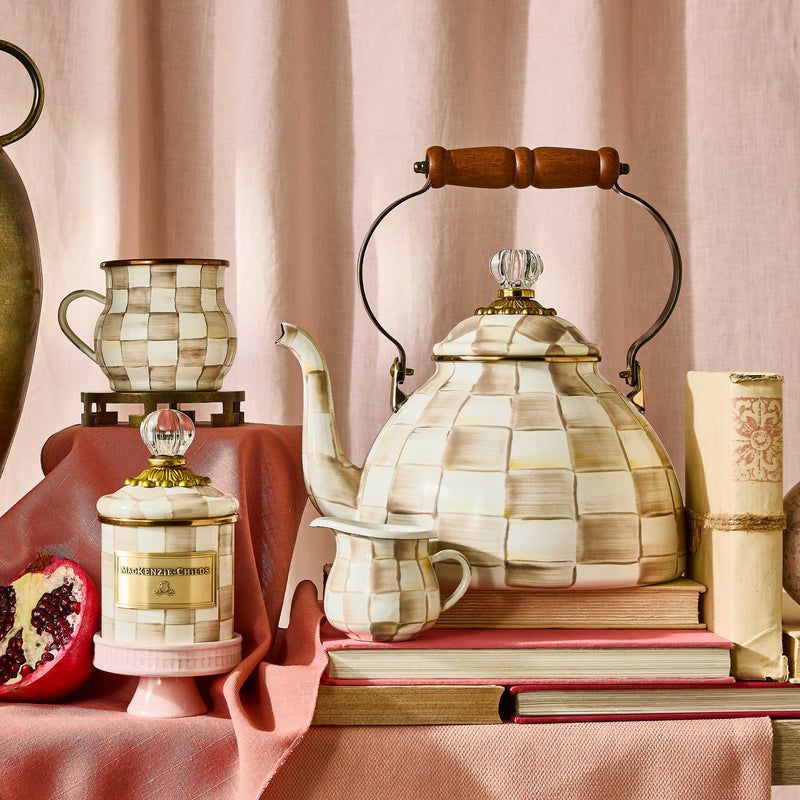 MacKenzie-Childs Teapots Mocha Check 3 Quart Tea Kettle