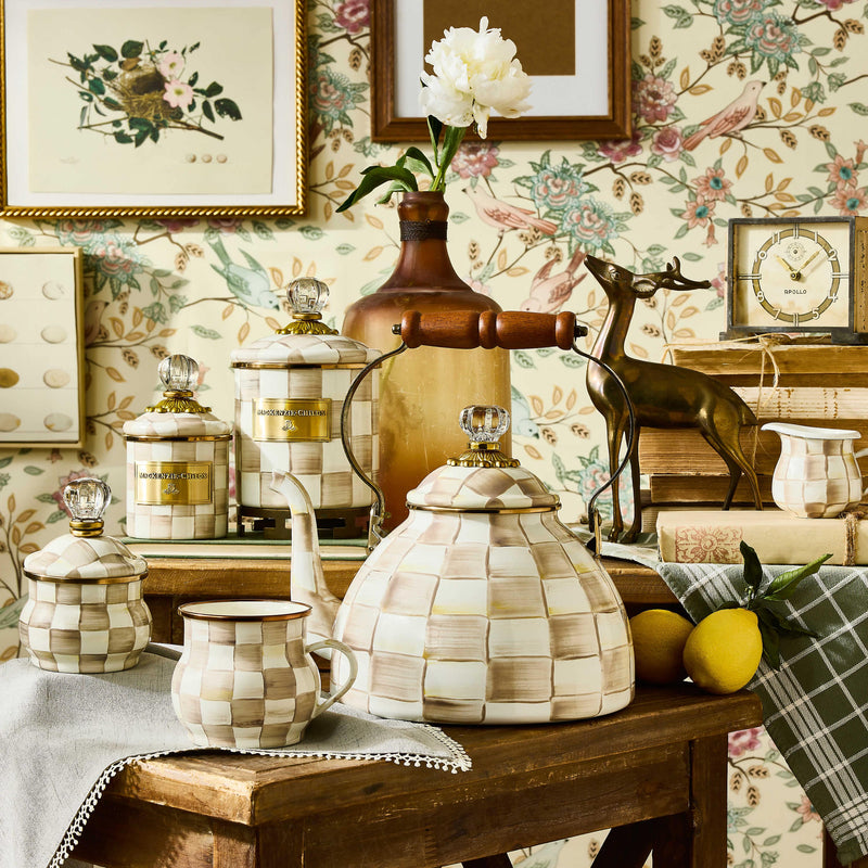 MacKenzie-Childs Teapots Mocha Check 3 Quart Tea Kettle