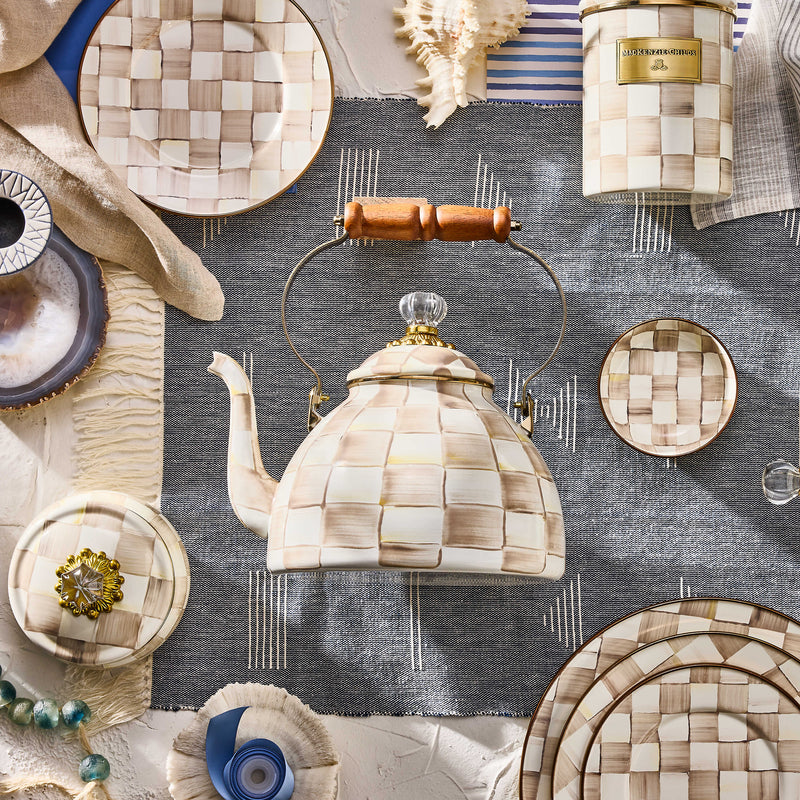 MacKenzie-Childs Teapots Mocha Check 3 Quart Tea Kettle